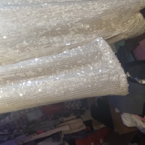 Off White Sequin Long Sleeve Dress - Picture 3 of 4